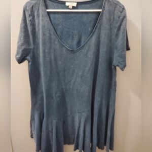 Umgee Denim Blue Short Sleeve V-Neck Top
